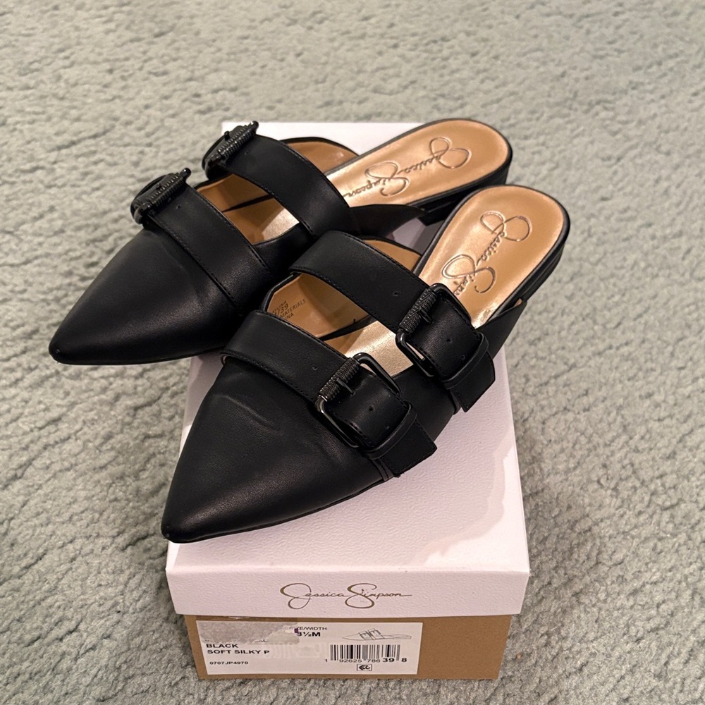 Jessica Simpson Black Buckle Mules